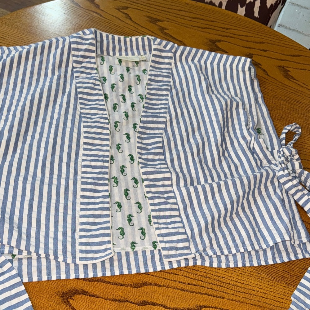 Maeve by Anthropologie Striped Blue and White Wrap Top